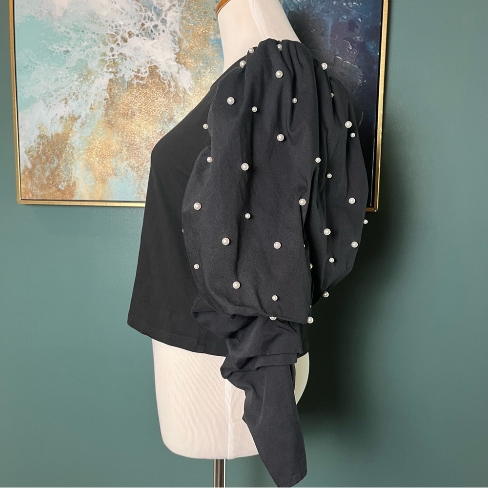 Zara Pearl-Embellished Puff Sleeve Top - Picture 3 of 7